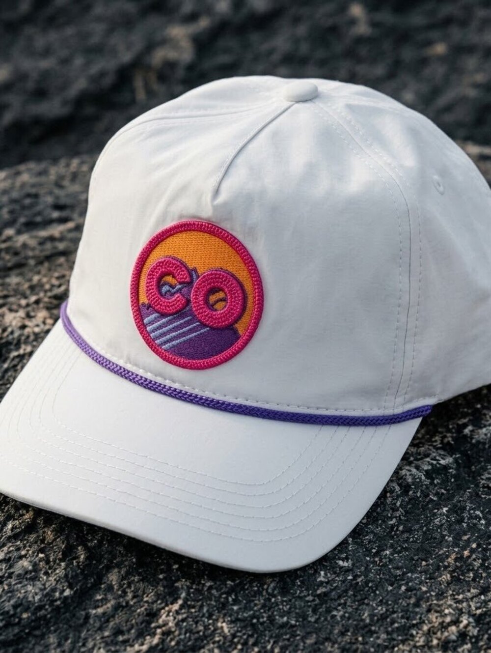 NWOT Melonwear White Colorado CO Retro Patch Rope Hat Purple Snapback Gorpcore